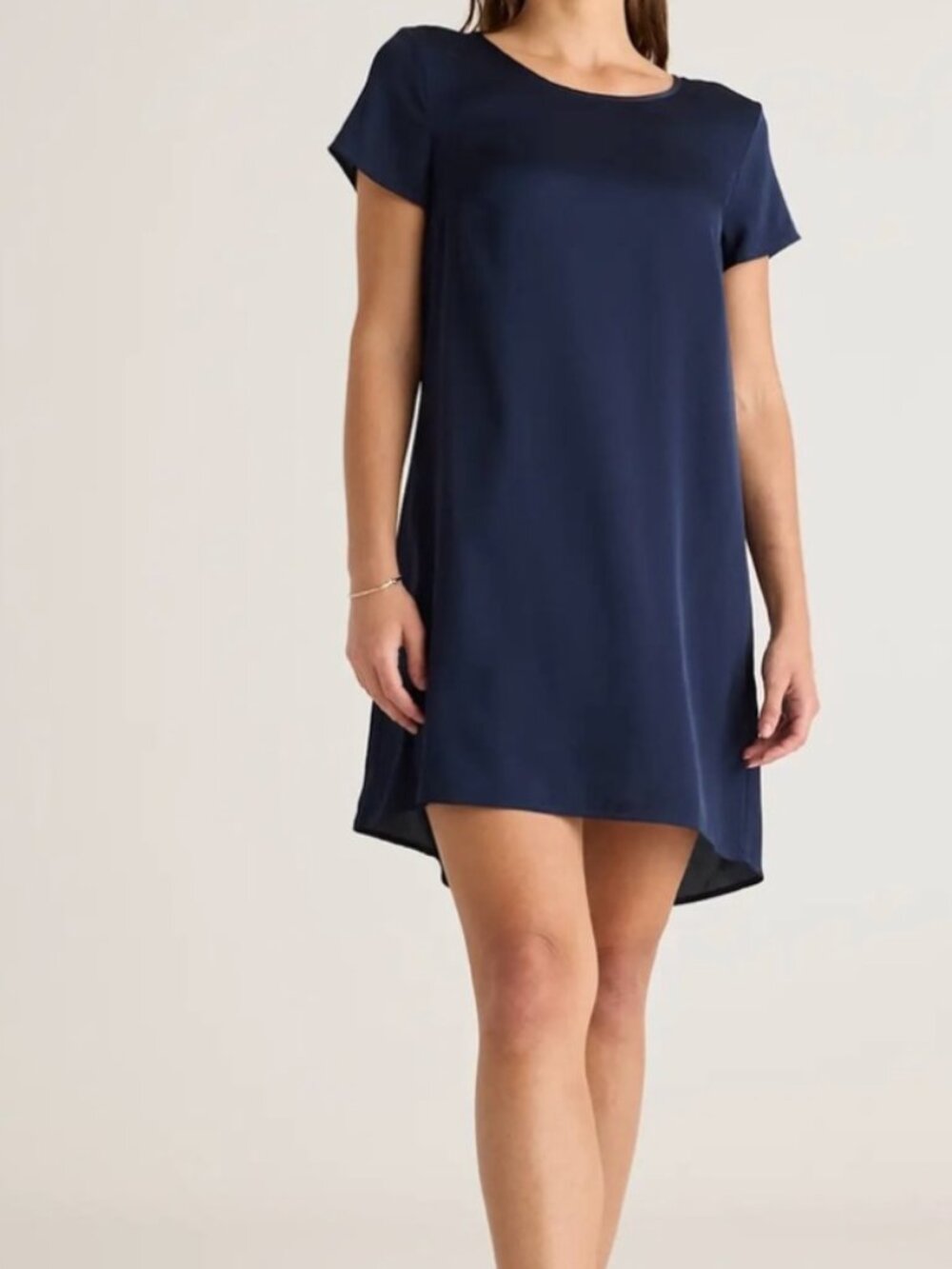 EUC Quince Washable Silk Tee Navy Blue Dress Sz Med